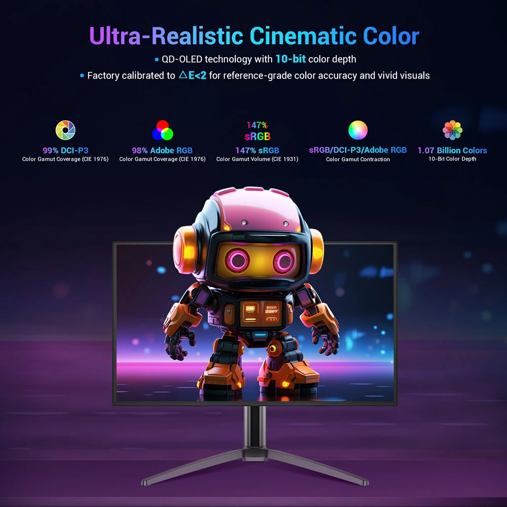 TITAN ARMY G27T8T Gaming Monitor, 26.5-inch 2560*1440 QD-OLED Screen, 360Hz Refresh Rate, 0.03ms GTG, 1000 nits, HDR 400, Adaptive-Sync, Game Assist, 65W Type-C Charging, Dual Speakers, Ambient Light, 2*HDMI 2.1 1*DP 1.4 1*USB-A 1*USB-B 1*Audio