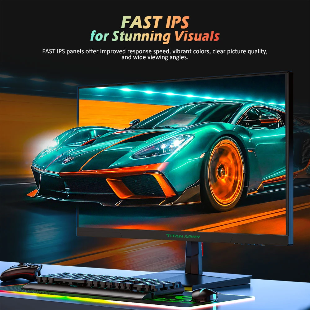 TITAN ARMY P2510G Gaming Monitor, 24.5'' 1920*1080 FAST IPS Screen, 180Hz Refresh Rate, HDR10, 99% sRGB, 1ms GTG, Adaptive Sync, Dynamic OD, Game Assist, 8 Scene Modes, Hardware Low Blue Light, Adjustable Tilt, VESA Mount, 1*HDMI2.0 1*DP1.4 1* Audio