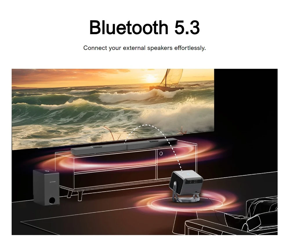 ULTIMEA Nova C40 Projector with Gimbal Stand, 600 ANSI, 4K Decoding, Native 1080P, Bluetooth 5.3, Android TV 11.0, Dolby Audio, Auto Focus & Keystone