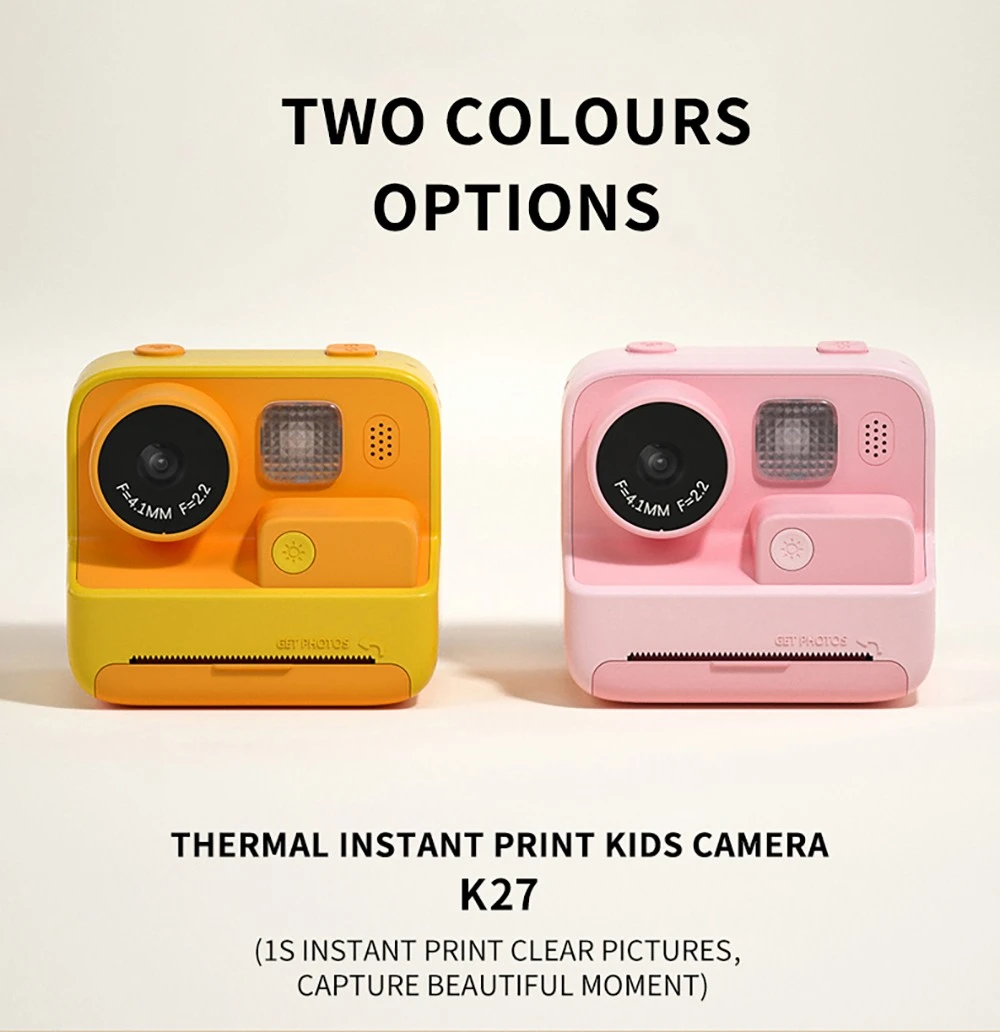 WOWKIDS K27 Kids Instant Print Camera, 48MP Front & Rear Dual Cameras, 1080P Resolution, 4 Filters, 32GB TF Card, 1400mAh Battery - Pink