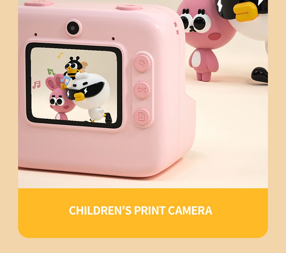 WOWKIDS K27 Kids Instant Print Camera, 48MP Front & Rear Dual Cameras, 1080P Resolution, 4 Filters, 32GB TF Card, 1400mAh Battery - Pink