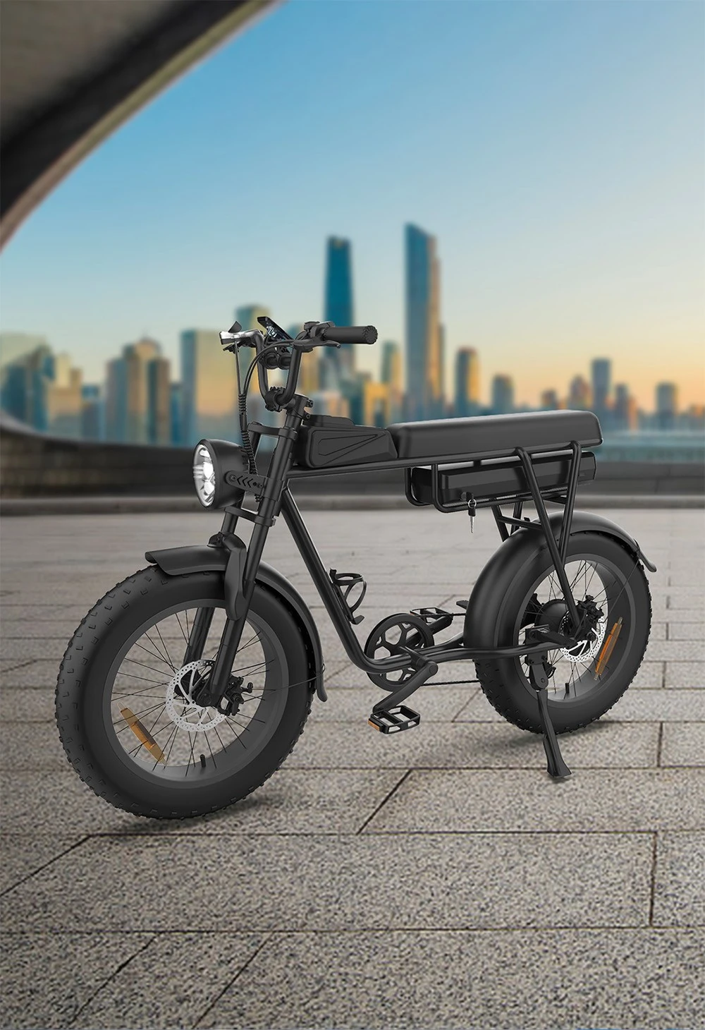 YAMALI FXH-006 Electric Bike, 350W Motor, 48V 18Ah Battery, 20*4'' Fat Tires, 40km/h Max Speed, 50km Range, Shimano 7 Speed, Front & Rear Mechanical Disc Brakes, Shimano 7 Speed, LCD Display - Black