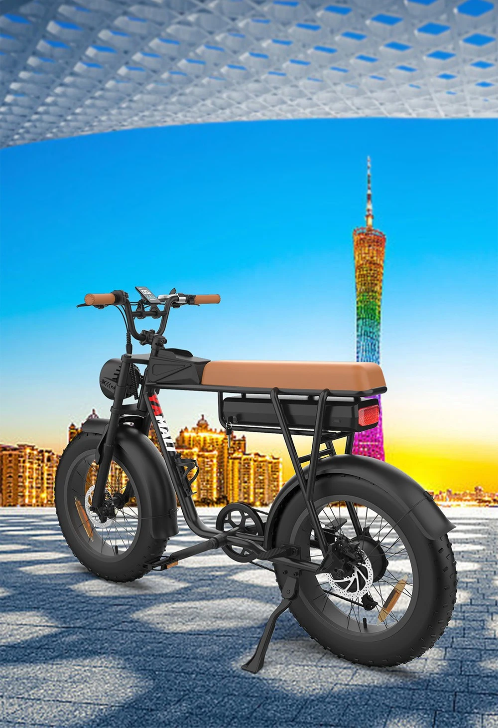 YAMALI FXH-006 Electric Bike, 350W Motor, 48V 18Ah Battery, 20*4'' Fat Tires, 40km/h Max Speed, 50km Range, Shimano 7 Speed, Front & Rear Mechanical Disc Brakes, Shimano 7 Speed, LCD Display - Black