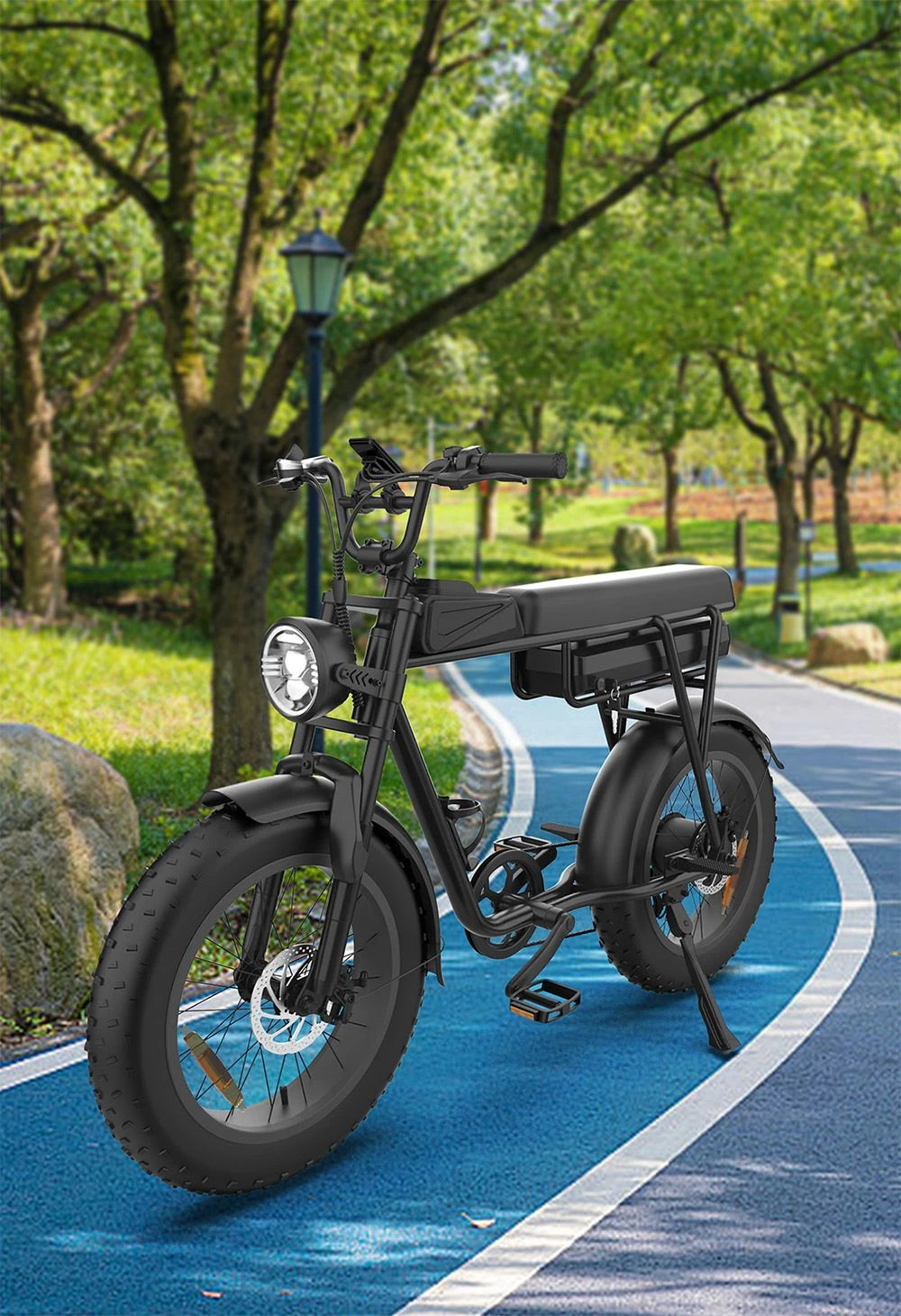 YAMALI FXH-006 Electric Bike, 350W Motor, 48V 18Ah Battery, 20*4'' Fat Tires, 40km/h Max Speed, 50km Range, Shimano 7 Speed, Front & Rear Mechanical Disc Brakes, Shimano 7 Speed, LCD Display - Black