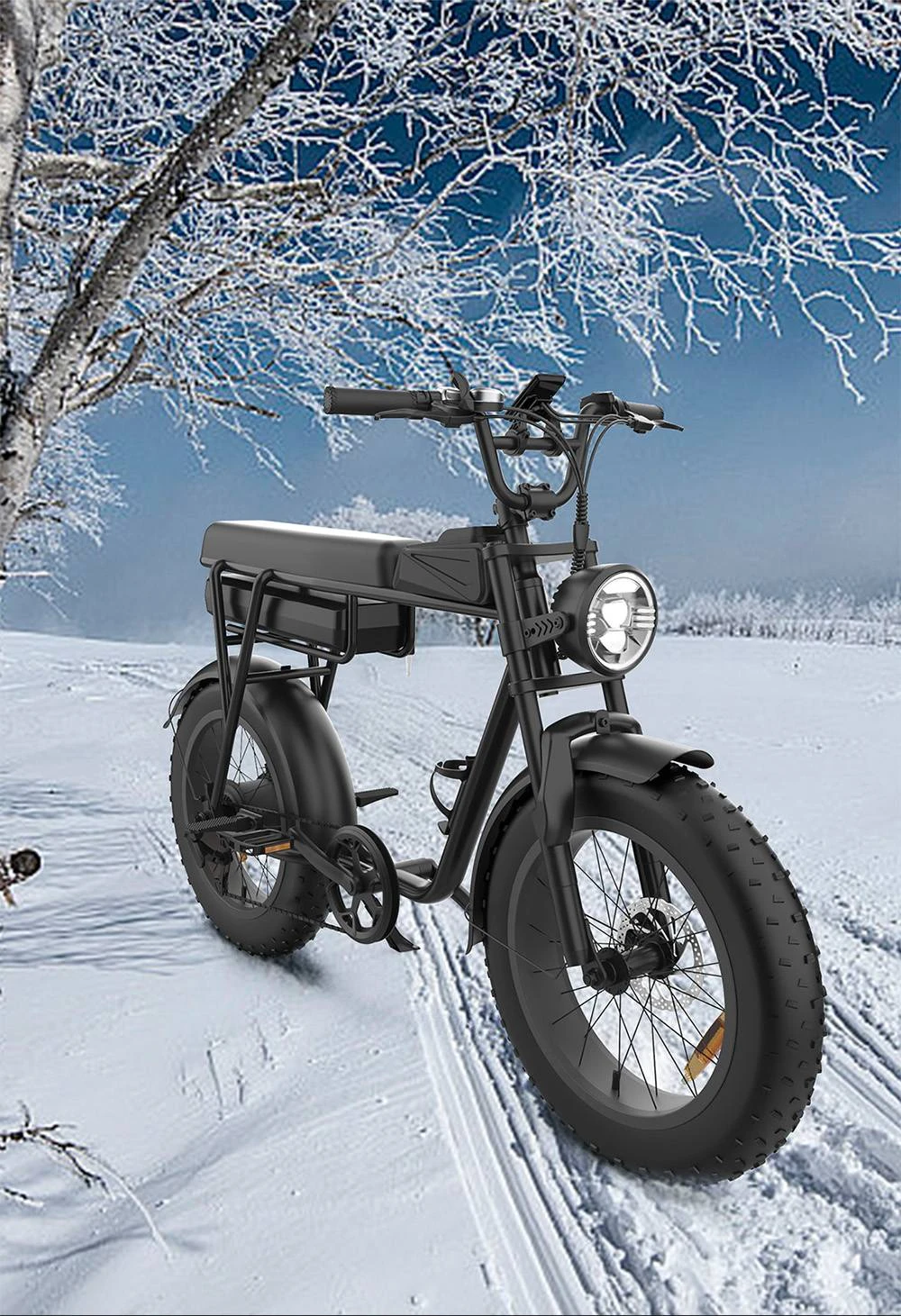 YAMALI FXH-006 Electric Bike, 350W Motor, 48V 18Ah Battery, 20*4'' Fat Tires, 40km/h Max Speed, 50km Range, Shimano 7 Speed, Front & Rear Mechanical Disc Brakes, Shimano 7 Speed, LCD Display - Black