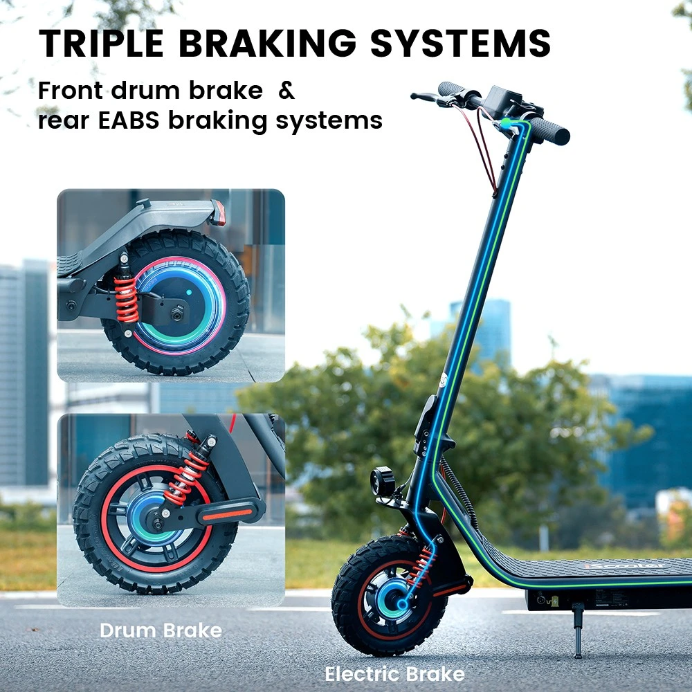 iScooter i10 Pro Electric Scooter, 800W Motor, 48V 15Ah Battery, 10-inch Tires, 45km/h Max Speed, 60km Range, Electronic Brake & Drum Brake, Front & Rear Suspension, LED Display, App Control