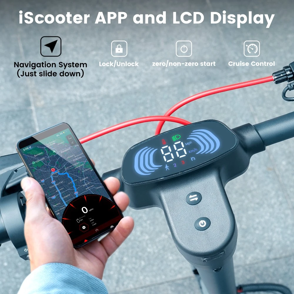 iScooter i10 Pro Electric Scooter, 800W Motor, 48V 15Ah Battery, 10-inch Tires, 45km/h Max Speed, 60km Range, Electronic Brake & Drum Brake, Front & Rear Suspension, LED Display, App Control