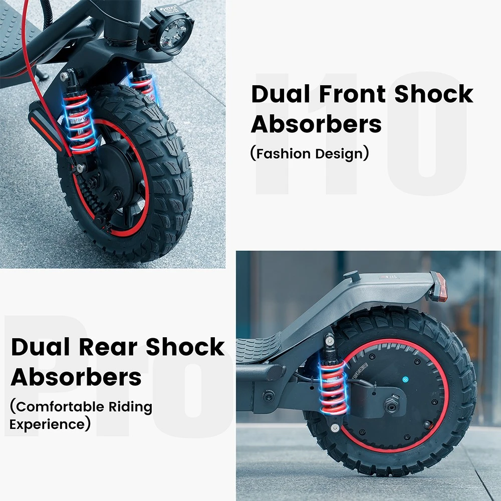 iScooter i10 Pro Electric Scooter, 800W Motor, 48V 15Ah Battery, 10-inch Tires, 45km/h Max Speed, 60km Range, Electronic Brake & Drum Brake, Front & Rear Suspension, LED Display, App Control