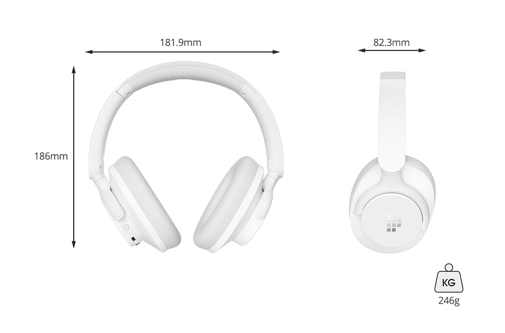Căști Bluetooth Tronsmart Sounfii Q20 ANC, autonomie de 50 de ore, căști pivotante la 90°, pereche cu 2 dispozitive, control aplicație Tronsmart, microfon încorporat pentru apeluri clare, anulare activă a zgomotului - alb