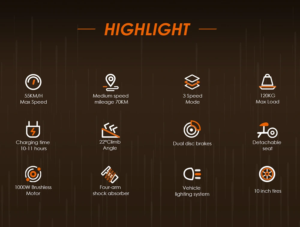 Trottinette électrique KuKirin G2 Max Pneus tout-terrain de 10 pouces Moteur 1000 W Vitesse maximale de 55 km/h Batterie 48 V 20 Ah Autonomie de 80 km Charge maximale de 120 kg Siège amovible Hauteur réglable