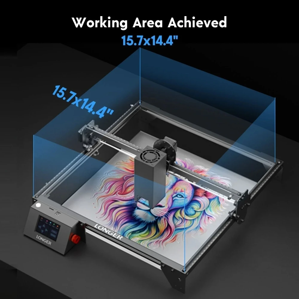 Graveur laser LONGER RAY5 20 W, mise au point fixe, point laser 0,08 x 0,1 mm, écran tactile couleur, chipset 32 bits, prise en charge de la connexion APP, zone de travail 375 x 375 mm