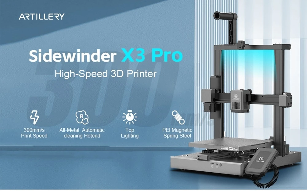 Artillery Sidewinder X3 Pro 3D Printer, Auto-Leveling, 300mm/s Max Printing Speed, 240*240*260mm