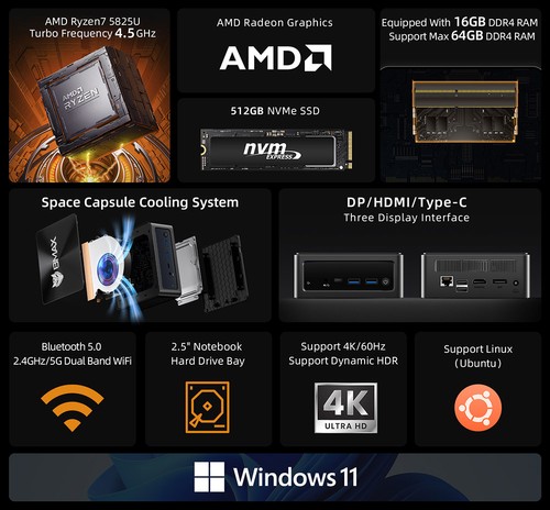 ミニPC BMAX B5 A PRO Ryzen7 5825U 16GB 512GB BMAX B5 A Pro Ryzen 7 16Gb 512Gb - OUTILS - Nozzler