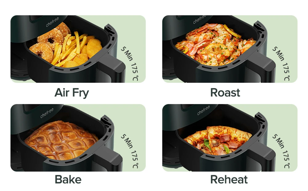 CHEFREE AF300 Air Fryer, 2 Litre, 4-in-1 Multicooker, Digital Touchscreen, Nonstick, Dishwasher Safe, Less Oil, Low Noise, 900W Power