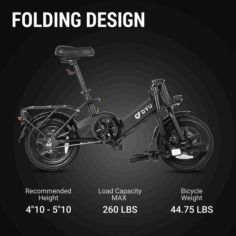 DYU C3 Folding Electric Bike, 250W Motor, 36V 7.5AH Battery, 14 Inch Tires, 25km/h Max Speed, 37km Range, Front & Rear Disc Brakes