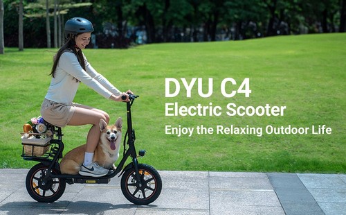 Trottinette électrique pliable DYU C4, moteur 250 W, batterie 36 V 10 Ah, pneus 14 pouces, vitesse maximale 25 km/h, autonomie 42 km, freins à disque avant et arrière