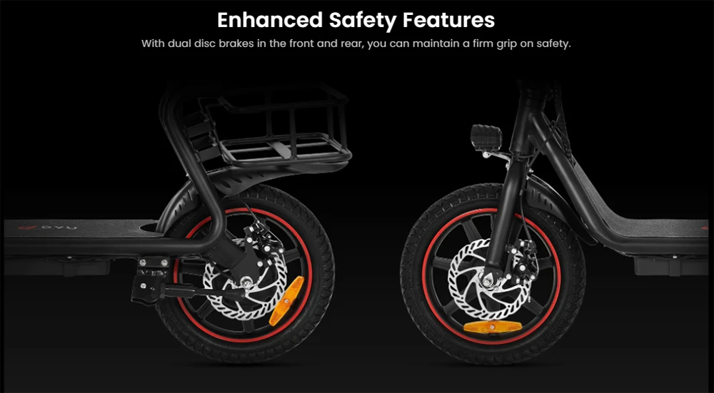 DYU C4 Folding Electric Scooter, 250W Motor, 36V 10AH Battery, 14 Inch Tires, 25km/h Max Speed, 42km Range, Front & Rear Disc Brakes