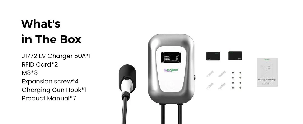 EG Evgoer Level 2 EV Charger, Hardwired 240V 50Amps, 23FT Charger Cable, Adjustable Current Schedule Time, for All J1772 Electric Cars