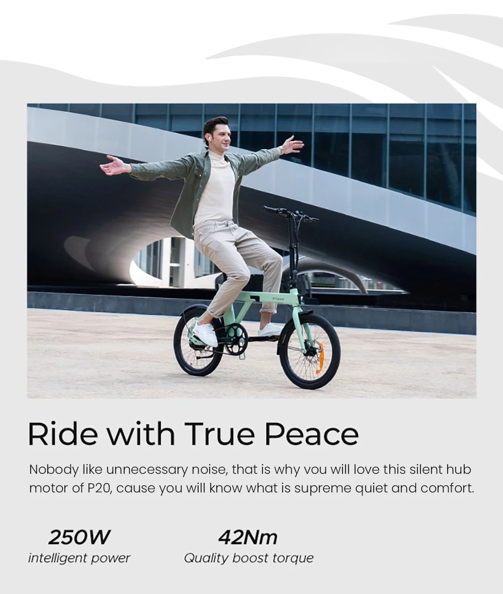 ENGWE P20 Ace Limited Edition Folding Electric Bike, 250W Silent Motor Torque Sensor, Carbon Belt, 36V 9.6Ah Battery, 100km Range, 25km/h Max Speed, Hydraulic Disc Brake, 18.5kg Light Weight, Turn Signal