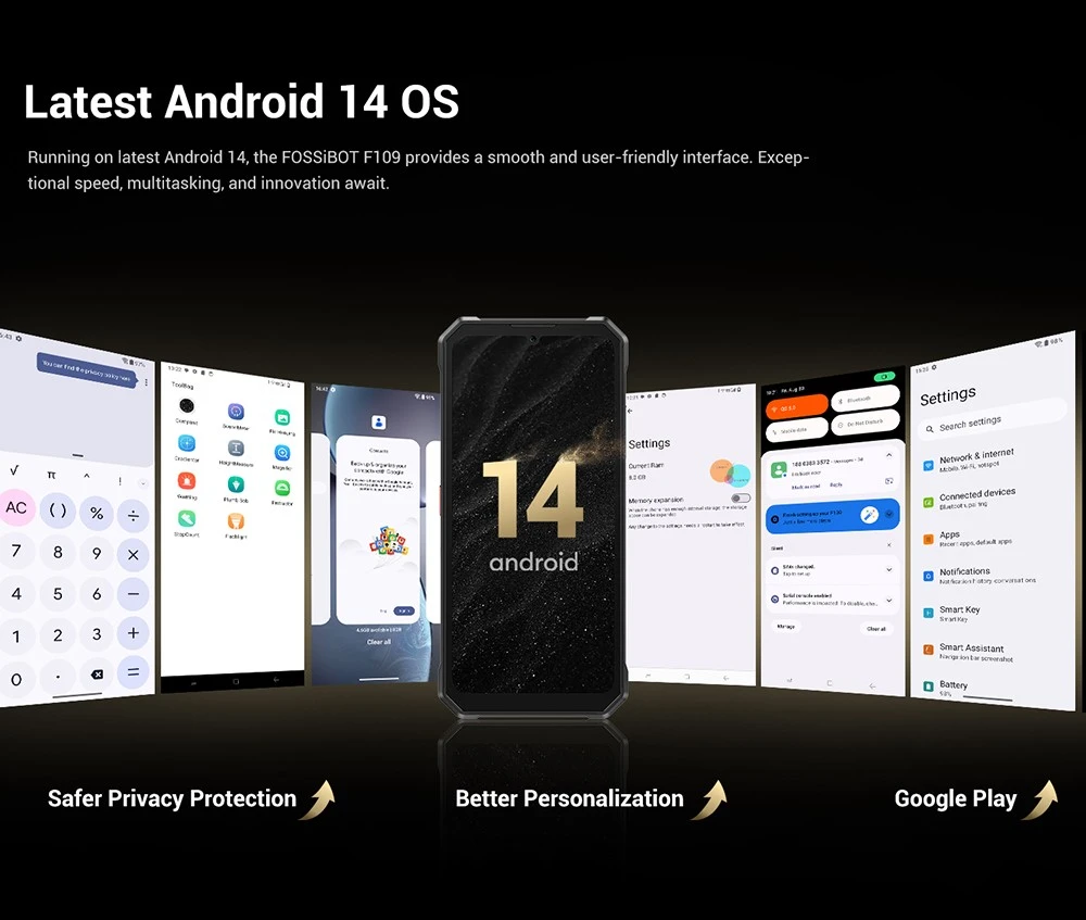 FOSSiBOT F109 5G Rugged Phone, with Dual Display, 6.475inch Screen, 8GB RAM+256GB ROM, 50MP AI Camera, 10600mAh Battery, Android 14 OS, NFC