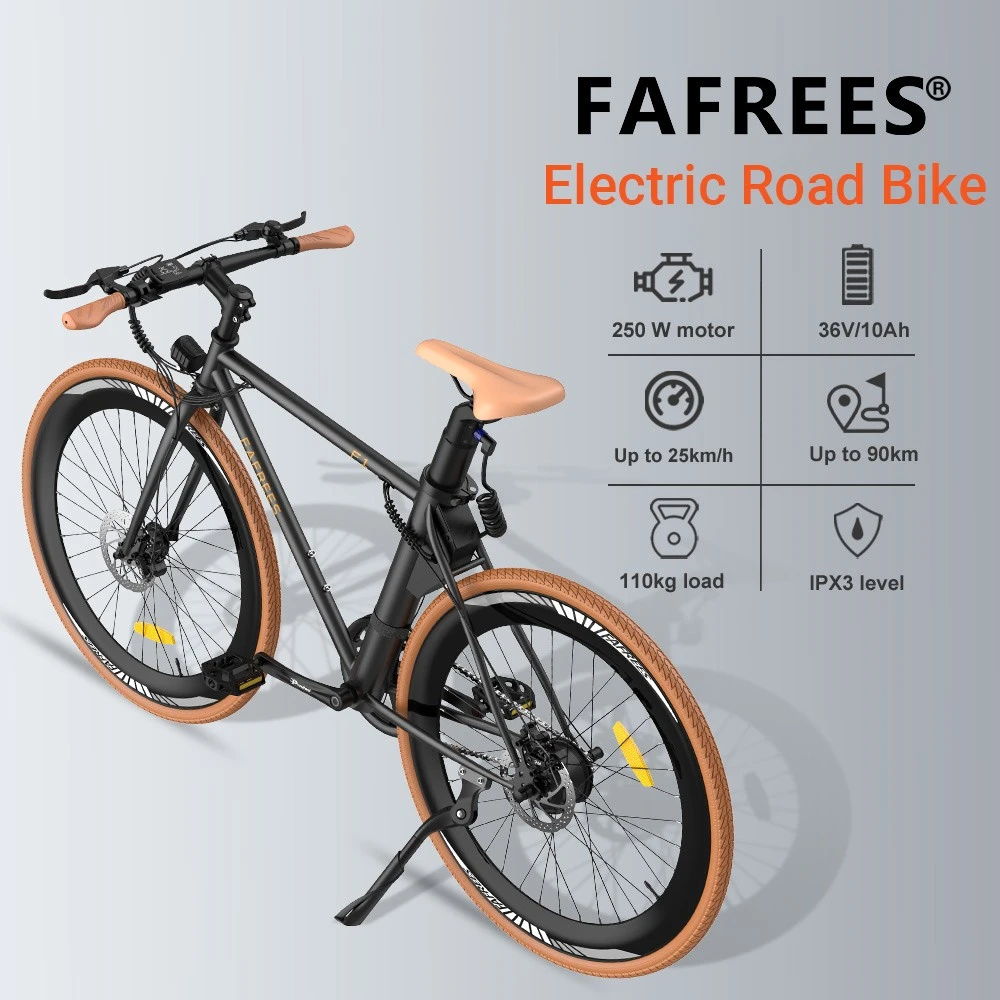 Fafrees F1 Electric Bike, 250W Motor, 36V 10AH Battery, CST 700C*38C Tires, 25km/h Max Speed, 90km Max Range, Dual Mechanical Disc Brakes - Orange White