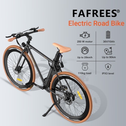 Fafrees F1 elektrijalgratas, 250W mootor, 36V 10AH aku, CST 700C*38C rehvid, max kiirus 25 km/h, max vahemaa 90 km, topelt mehaanilised ketaspidurid - oranž valge