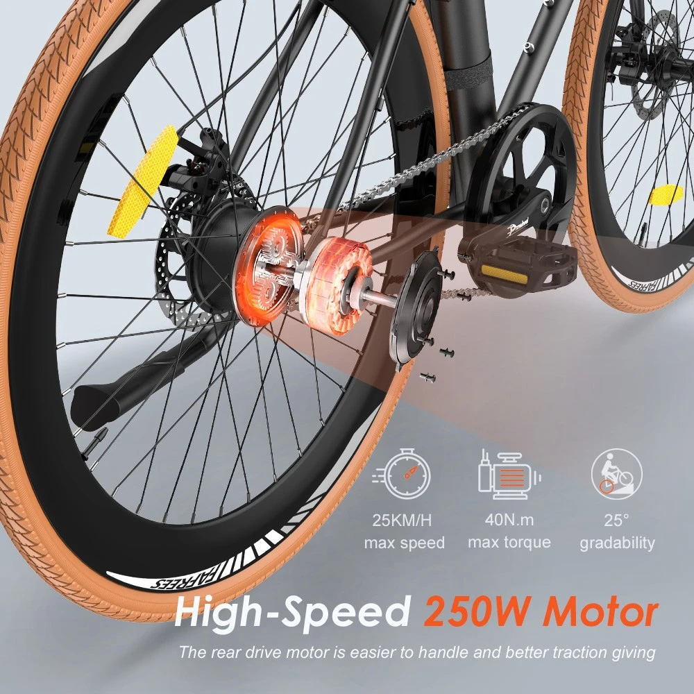 Fafrees F1 Electric Bike, 250W Motor, 36V 10AH Battery, CST 700C*38C Tires, 25km/h Max Speed, 90km Max Range, Dual Mechanical Disc Brakes - Orange White