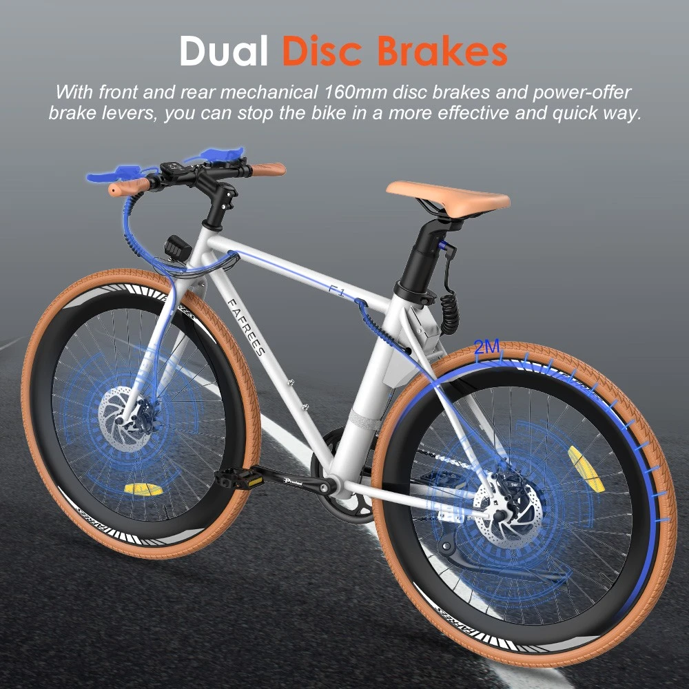 Fafrees F1 Electric Bike, 250W Motor, 36V 10AH Battery, CST 700C*38C Tires, 25km/h Max Speed, 90km Max Range, Dual Mechanical Disc Brakes - Orange White