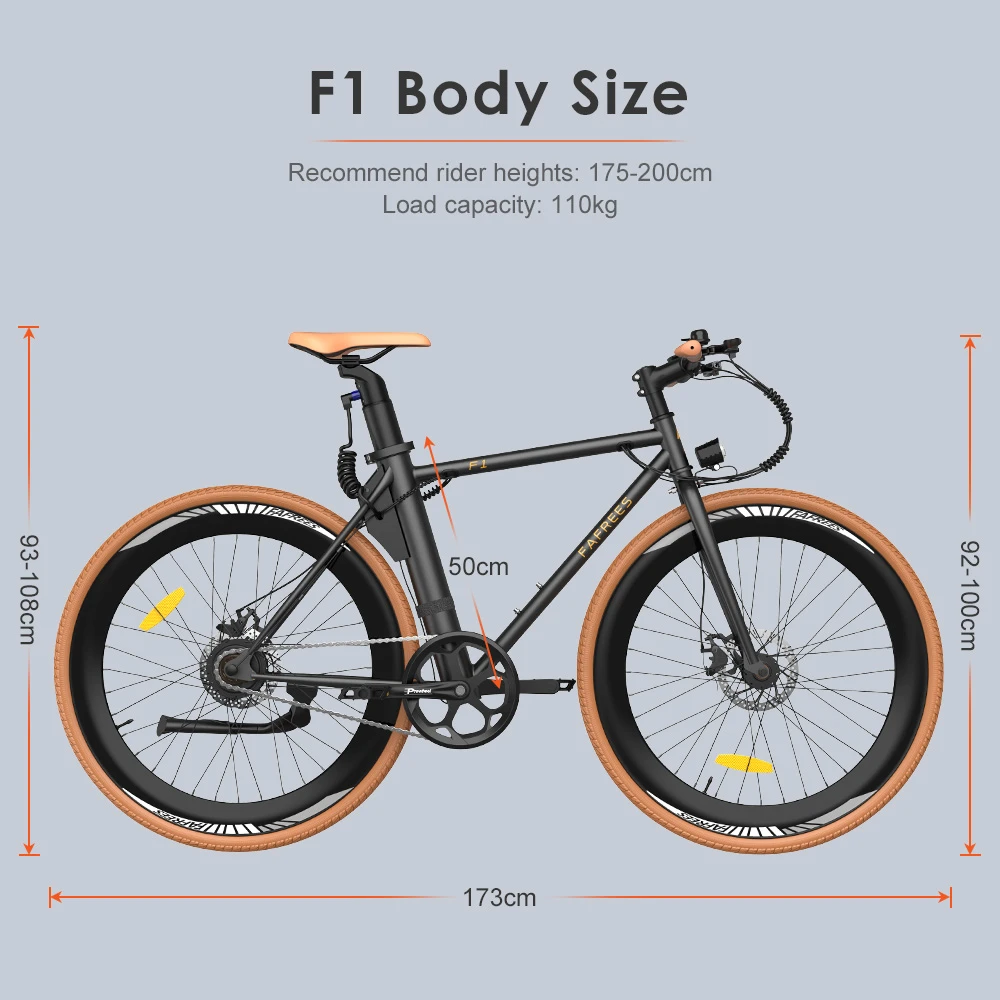 Fafrees F1 Electric Bike, 250W Motor, 36V 10AH Battery, CST 700C*38C Tires, 25km/h Max Speed, 90km Max Range, Dual Mechanical Disc Brakes - Orange White