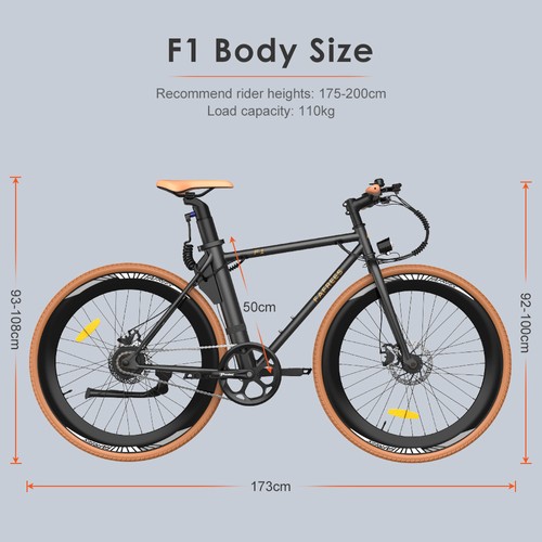 Fafrees F1 elektrijalgratas, 250W mootor, 36V 10AH aku, CST 700C*38C rehvid, max kiirus 25 km/h, max vahemaa 90 km, topelt mehaanilised ketaspidurid - oranž valge