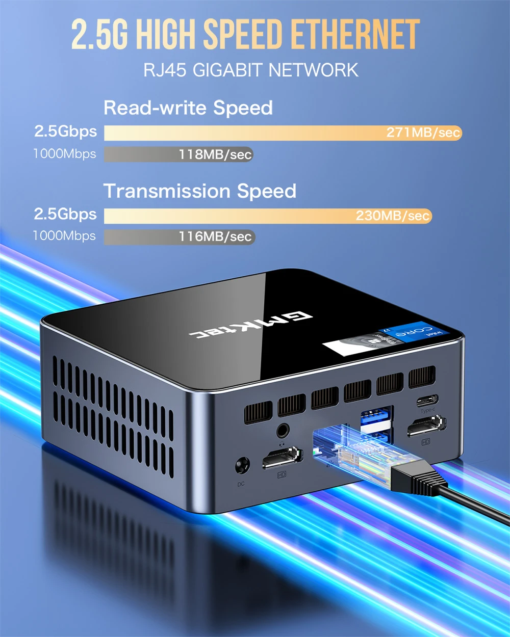 GMKtec M2 Pro Mini PC, Intel i7-1195G7 4 Cores Max 5.0GHz, 16GB RAM 1TB SSD, WiFi 6 Bluetooth 5.2, 2*HDMI+Type-C 4K@60Hz Triple Screen Display, 4*USB3.2 1*RJ45 1*3.5mm Headset Jack - EU Plug