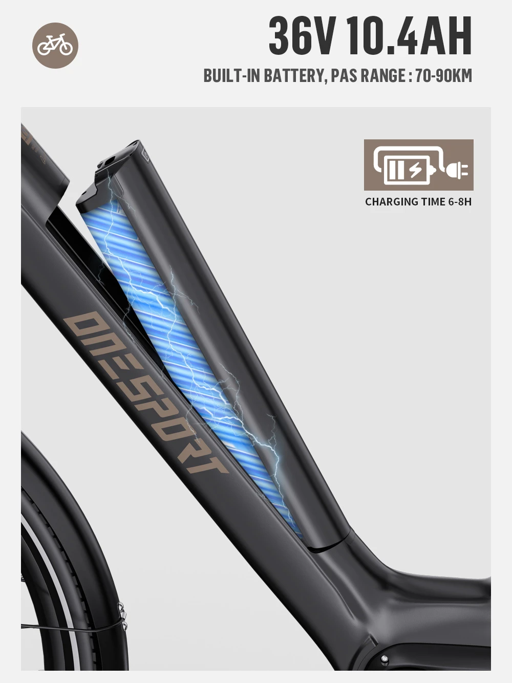 Bicicleta electrica ONESPORT OT07, motor BAFANG 250W, baterie 36V 10.4AH, 27.5