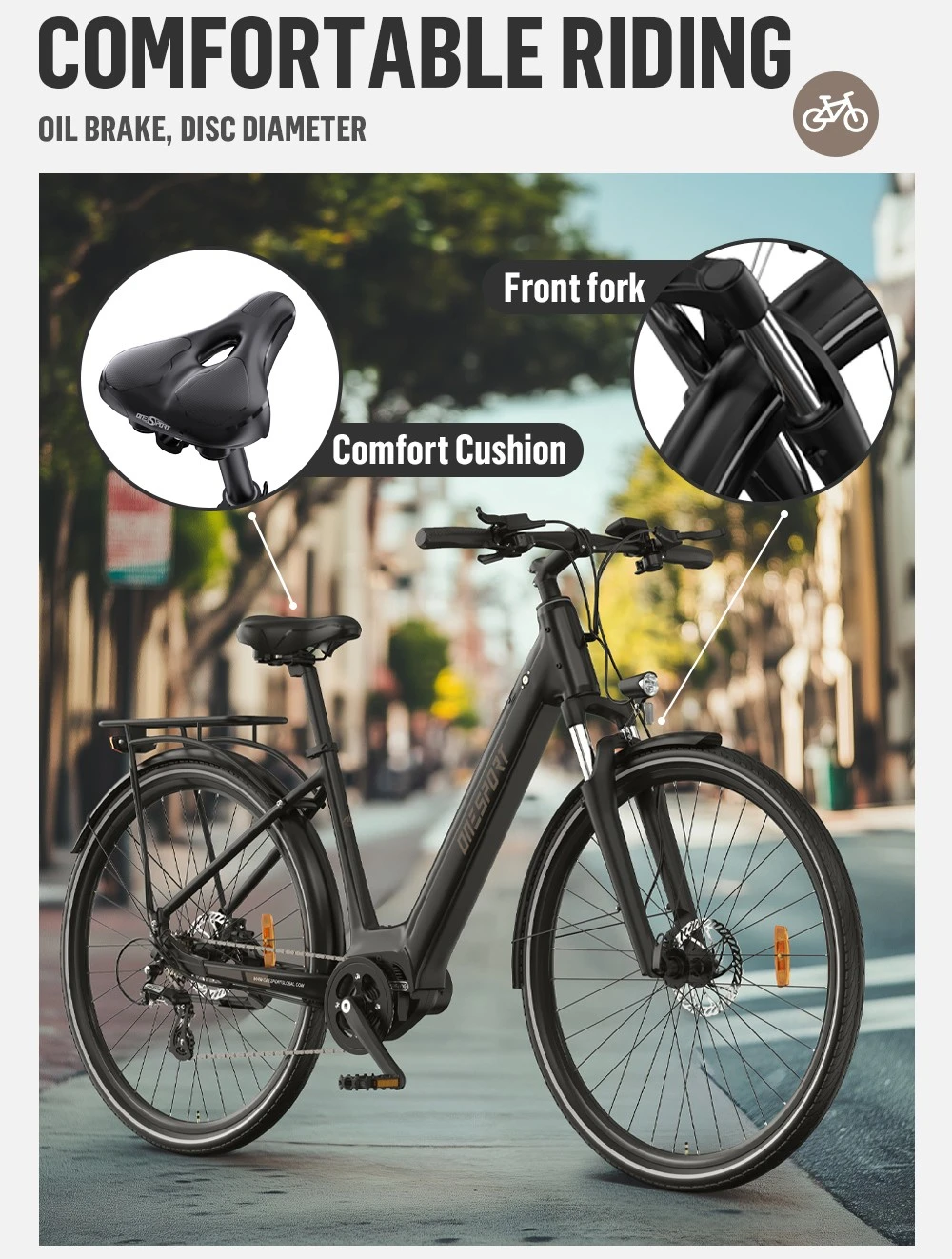 Bicicleta electrica ONESPORT OT07, motor BAFANG 250W, baterie 36V 10.4AH, 27.5