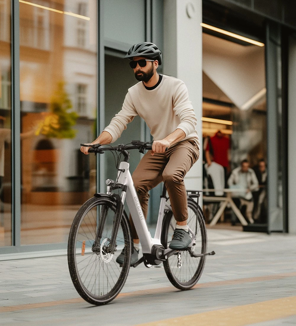 ONESPORT OT07 Electric Bike, 250W BAFANG Motor, 36V 10.4AH Battery, 27.5' Tires, 25km/h Max Speed, 90km Range, Shock Absorbing Fork, Hydraulic Disc Brakes, SHIMANO 7-speed - White