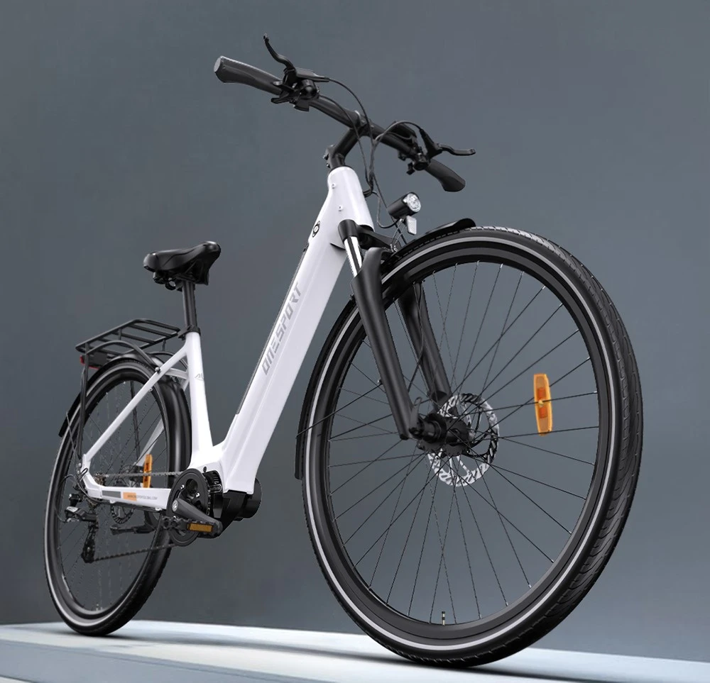 ONESPORT OT07 Electric Bike, 250W BAFANG Motor, 36V 10.4AH Battery, 27.5' Tires, 25km/h Max Speed, 90km Range, Shock Absorbing Fork, Hydraulic Disc Brakes, SHIMANO 7-speed - White