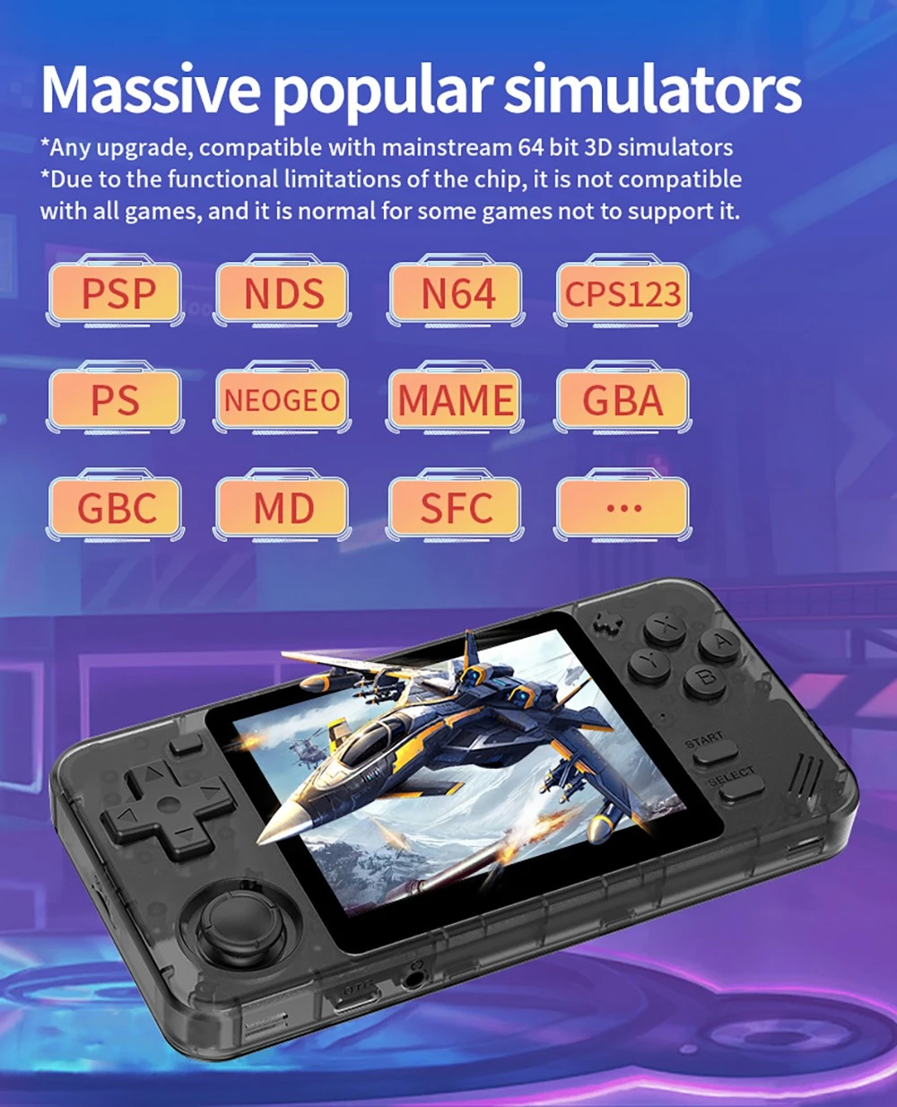 Powkiddy RGB10X Handheld Game Console, Open Source Linux, 3.5-inch 640*480 IPS Screen, 64GB TF Card, 64-bit 3D Simulators, 6 Hours Autonomy - Grey