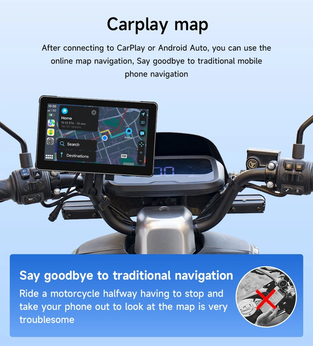 SD7306 7inch 2.5D IPS Motorcycle MP5 Player, Dual Bluetooth Connection, 1024*600 Resolution, IPX7 Waterproof, Support Carplay/ Mirrorlink/ Android Auto/ TF Card