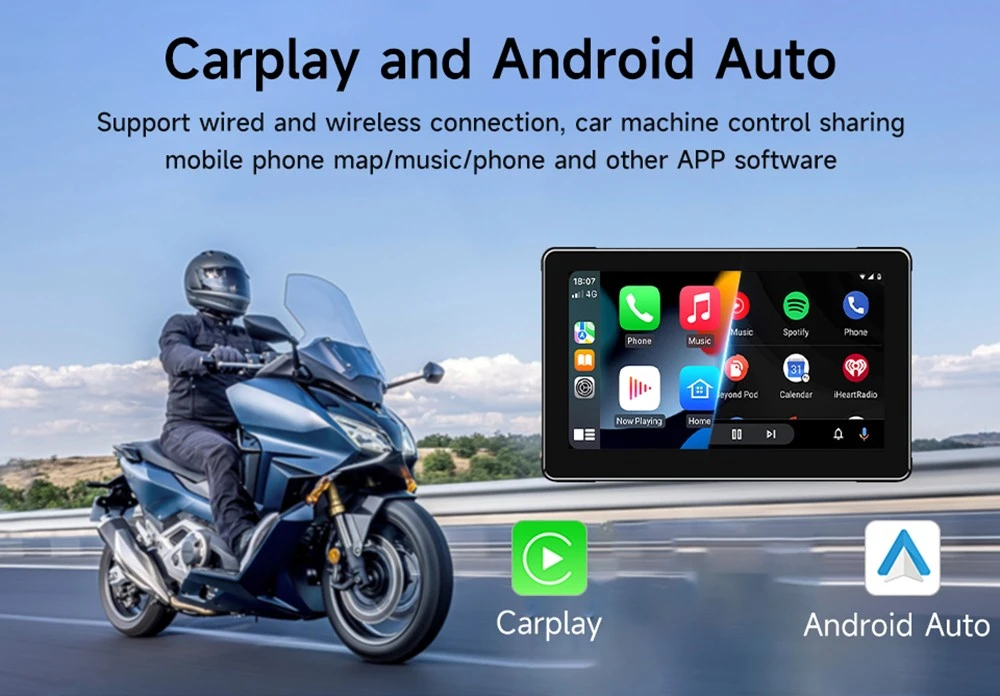 SD7306 7inch 2.5D IPS Motorcycle MP5 Player, Dual Bluetooth Connection, 1024*600 Resolution, IPX7 Waterproof, Support Carplay/ Mirrorlink/ Android Auto/ TF Card