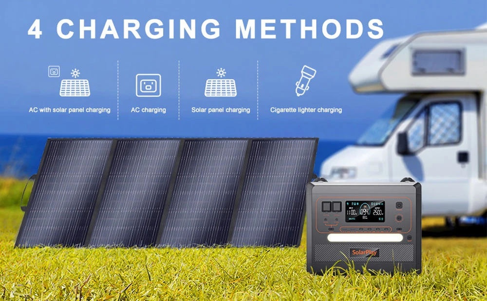 SolarPlay Q2402M Portable Power Station, 2304Wh 2500W LiFePO4 Battery, 1100W Input Power, 12 Output, Full Charge in 1.5H