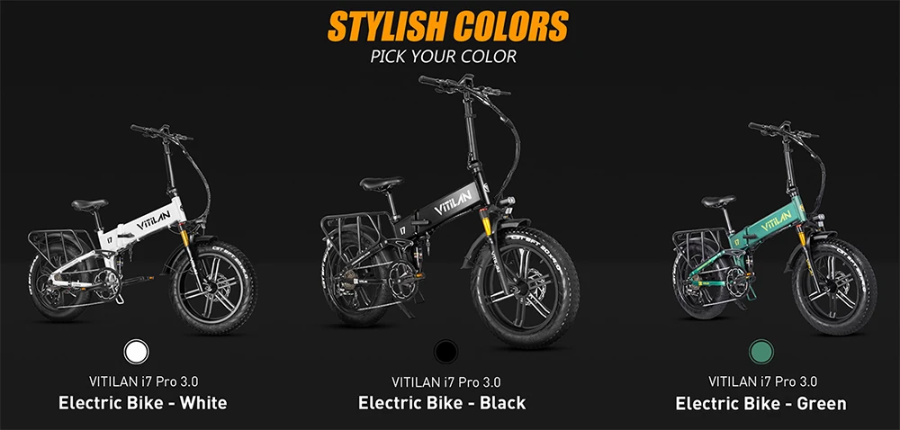 Vitilan I7 Pro 3.0 Electric Bike, 750W Motor, 48V 20Ah Battery, 20*4.0-inch Fat Tire, 45km/h Max Speed, 110km Max Range, Hydraulic Disc Brake, Hydraulic Suspension Rear Shock, Air Suspension Front Fork, Shimano 8 Speed - Black