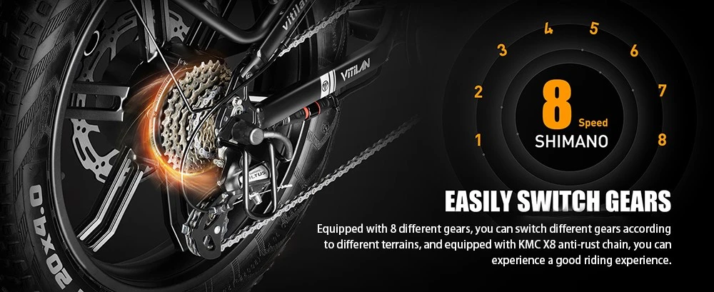 Vitilan I7 Pro 3.0 Electric Bike, 750W Motor, 48V 20Ah Battery, 20*4.0-inch Fat Tire, 45km/h Max Speed, 110km Max Range, Hydraulic Disc Brake, Hydraulic Suspension Rear Shock, Air Suspension Front Fork, Shimano 8 Speed - Black