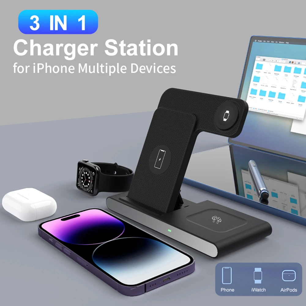 W336 3 in 1 ワイヤレス充電器 (iPhone/Samsung/Airpods/Apple