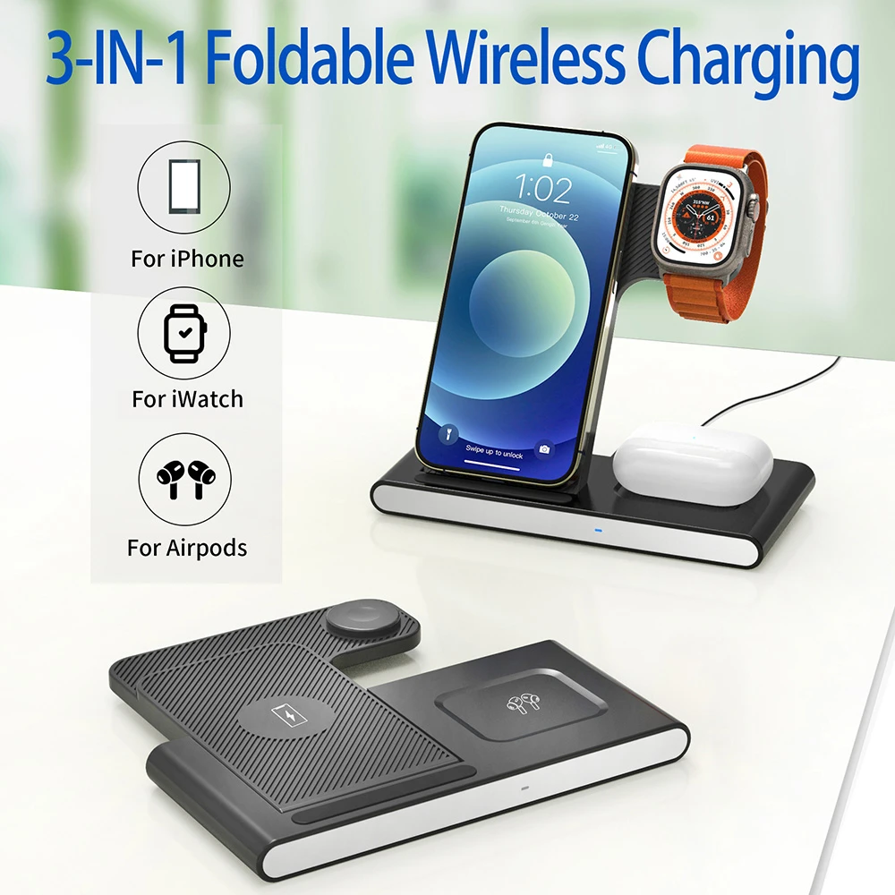 W336 3 in 1 ワイヤレス充電器 (iPhone/Samsung/Airpods/Apple