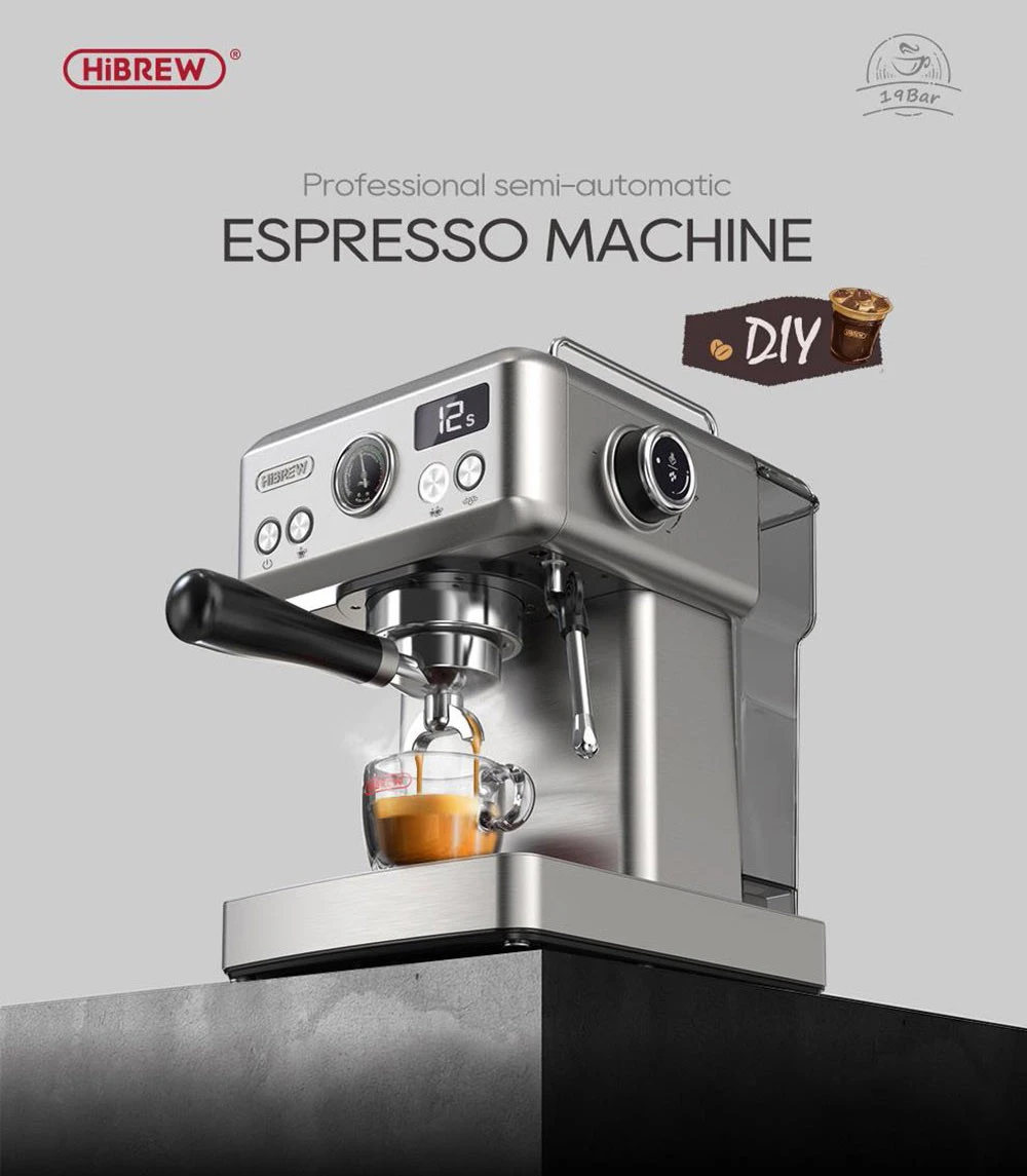 HiBREW H10A Ημιαυτόματη μηχανή καφέ εσπρέσο, 19Bar, κρύα / ζεστή καφετιέρα