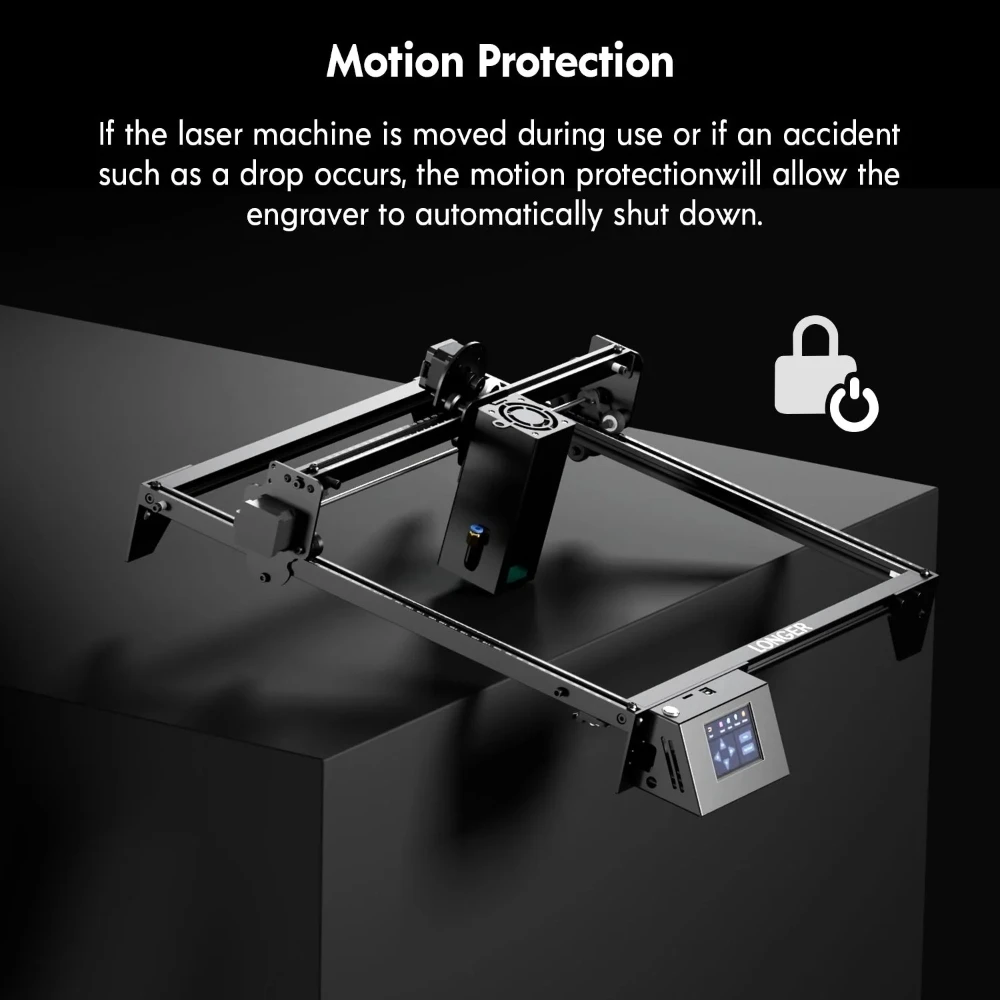 Graveur laser LONGER RAY5 20 W, mise au point fixe, point laser 0,08 x 0,1 mm, écran tactile couleur, chipset 32 bits, prise en charge de la connexion APP, zone de travail 375 x 375 mm