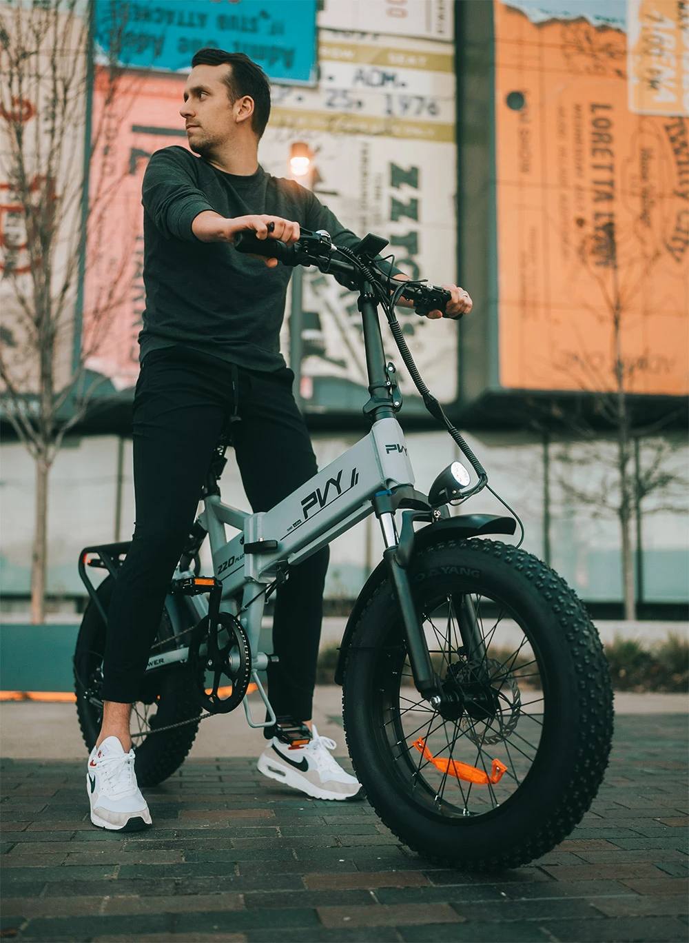 PVY Z20 Plus Folding E-Bike 20*4.0 inch Fat Tires 1000W Motor 50km/h Speed 48V 16.5Ah Battery 80-120km Range 150kg Load Shimano 7-Speed Electric Mountain Bike - Khaki