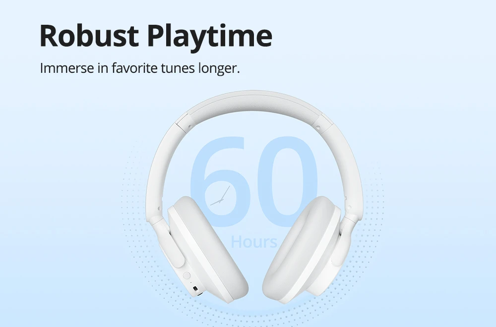 Căști Bluetooth Tronsmart Sounfii Q20 ANC, autonomie de 50 de ore, căști pivotante la 90°, pereche cu 2 dispozitive, control aplicație Tronsmart, microfon încorporat pentru apeluri clare, anulare activă a zgomotului - alb