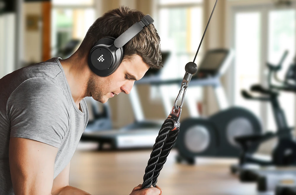 Căști Bluetooth Tronsmart Sounfii Q20 ANC, autonomie de 50 de ore, căști pivotante la 90°, pereche cu 2 dispozitive, control aplicație Tronsmart, microfon încorporat pentru apeluri clare, anulare activă a zgomotului - negru