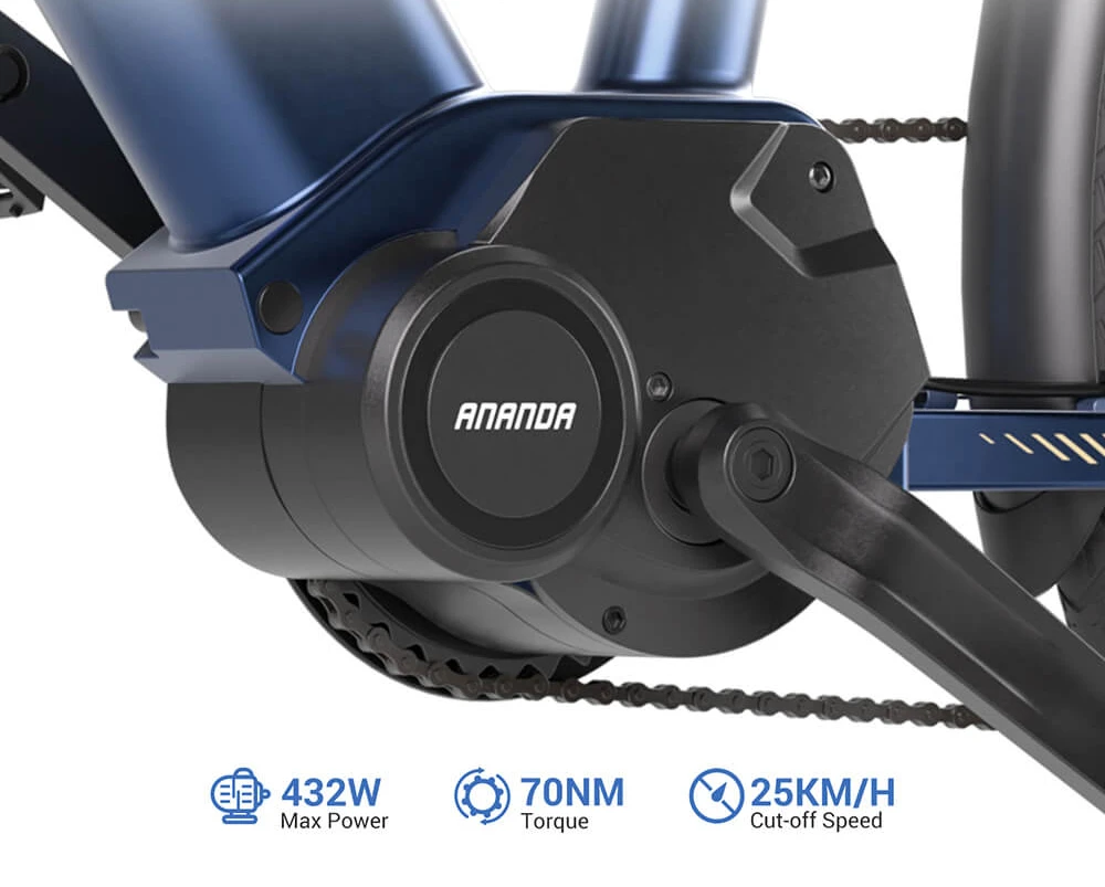 Vélo de randonnée Eleglide C1 27,5 pouces avec moteur à entraînement central Ananda 250 W, batterie 14,5 Ah, autonomie maximale de 150 km, suspension hydraulique et freins à disque hydrauliques Shimano 7 vitesses - Bleu