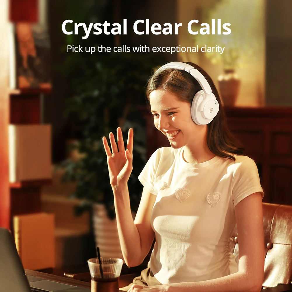 Căști ANC hibride Tronsmart SOUNFII Q20S, Bluetooth 5.3, anulare activă hibridă a zgomotului, timp de redare 60 de ore, sunet de înaltă rezoluție, căști pentru urechi pivotante la 90°, pereche cu 2 dispozitive, control al aplicației Tronsmart - alb